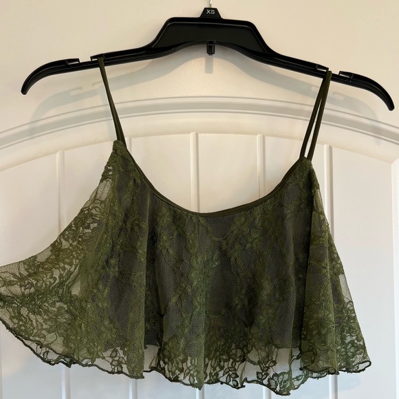 Green Lace Crop Top Size Small - Picture 2 of 5